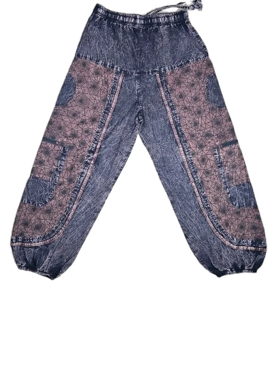 Rust Brown Fractal Print Boho Hippie Cotton Pants Handmade In Nepal - Picture 4 of 4